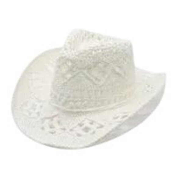 Western Style White Cowboy Straw Hat & Rolled Brim One Size Fits Most Plain Read - Picture 5 of 7